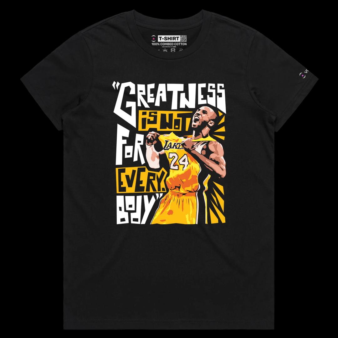VOICEART Black Female Regular Kobe's Greatness Quote T-Shirt Premium Graphic 24 Black Mamba Superstar Tee Basketball Fans